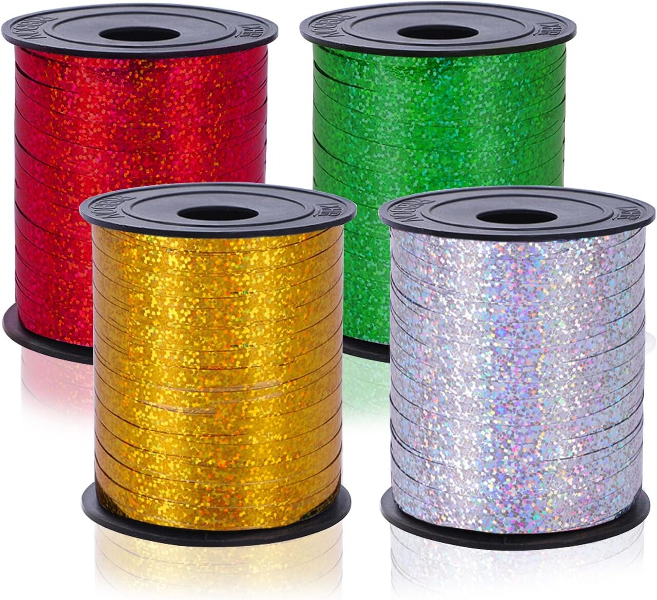 1000 Yards Metallic Curling Ribbon Set – 4 Pack Holographic Balloon & Gift Wrap String (Gold, Silver, Red, Green) for Christmas, Valentine’s Day, Parties & Craft Decorations